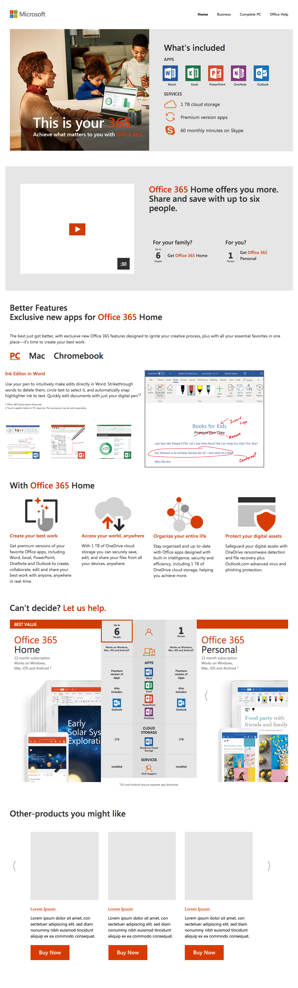 Microsoft landing page