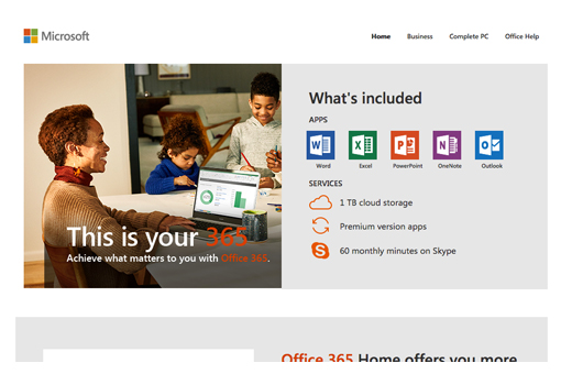 Microsoft landing page